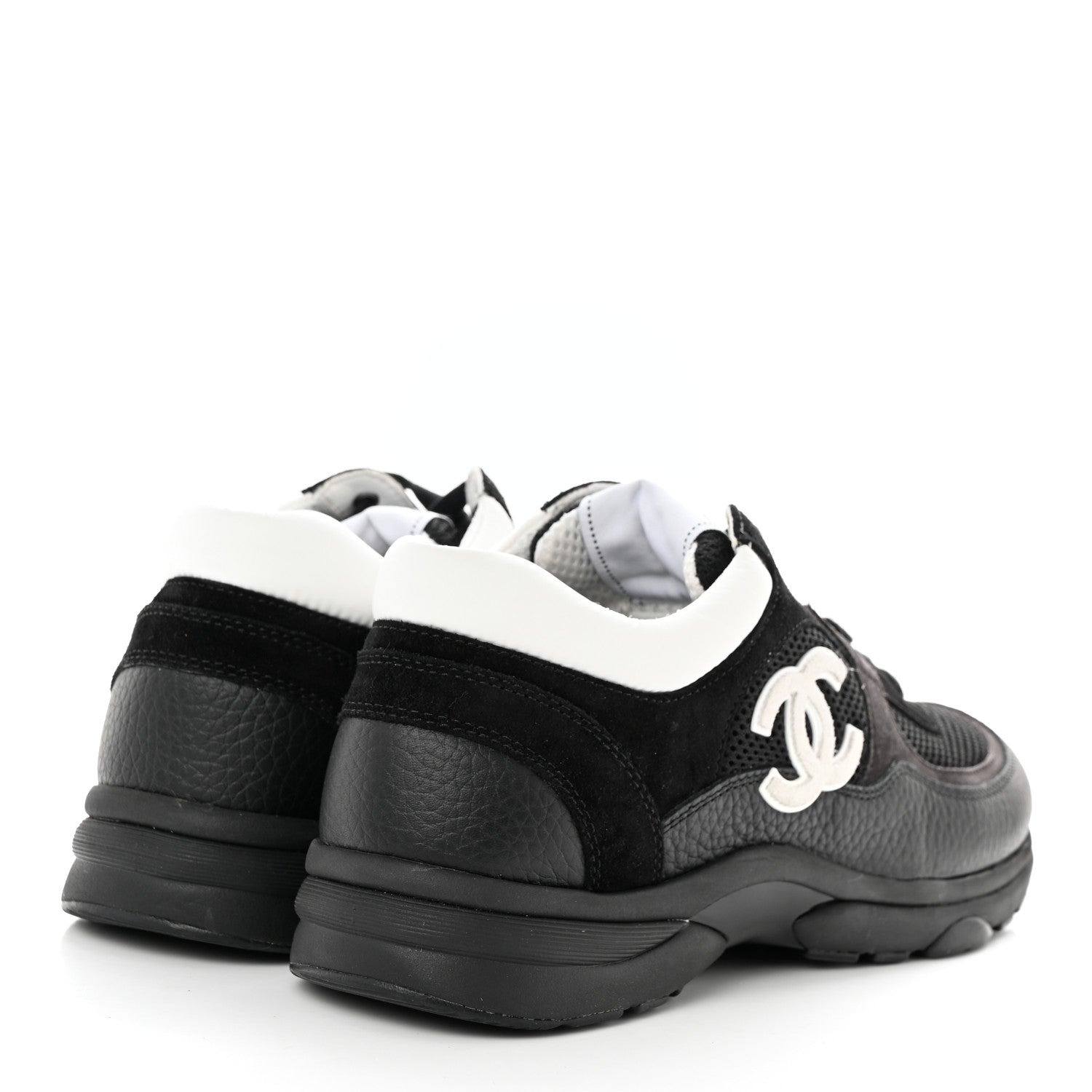 Chanel Mesh Suede Grained Calfskin Womens CC Sneakers 40.5 Black White 4 of 9