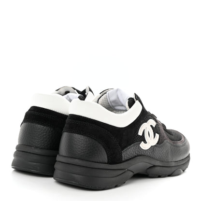Chanel Mesh Suede Grained Calfskin Womens CC Sneakers 40.5 Black White 4 of 9