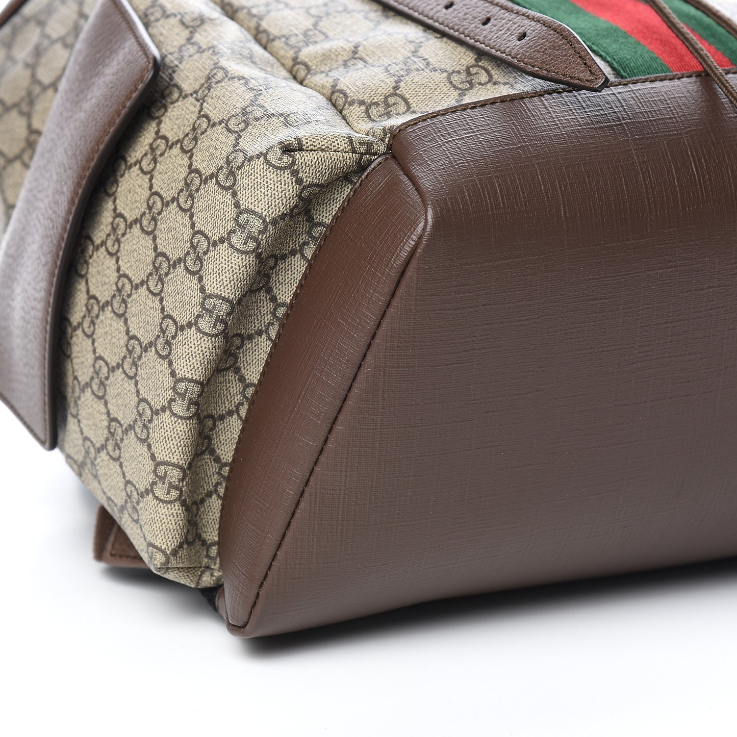 GG Supreme Monogram Medium Ophidia Double Buckle Backpack Brown