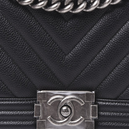 Chanel Caviar Chevron Quilted Medium Boy Flap Black 9 of 10