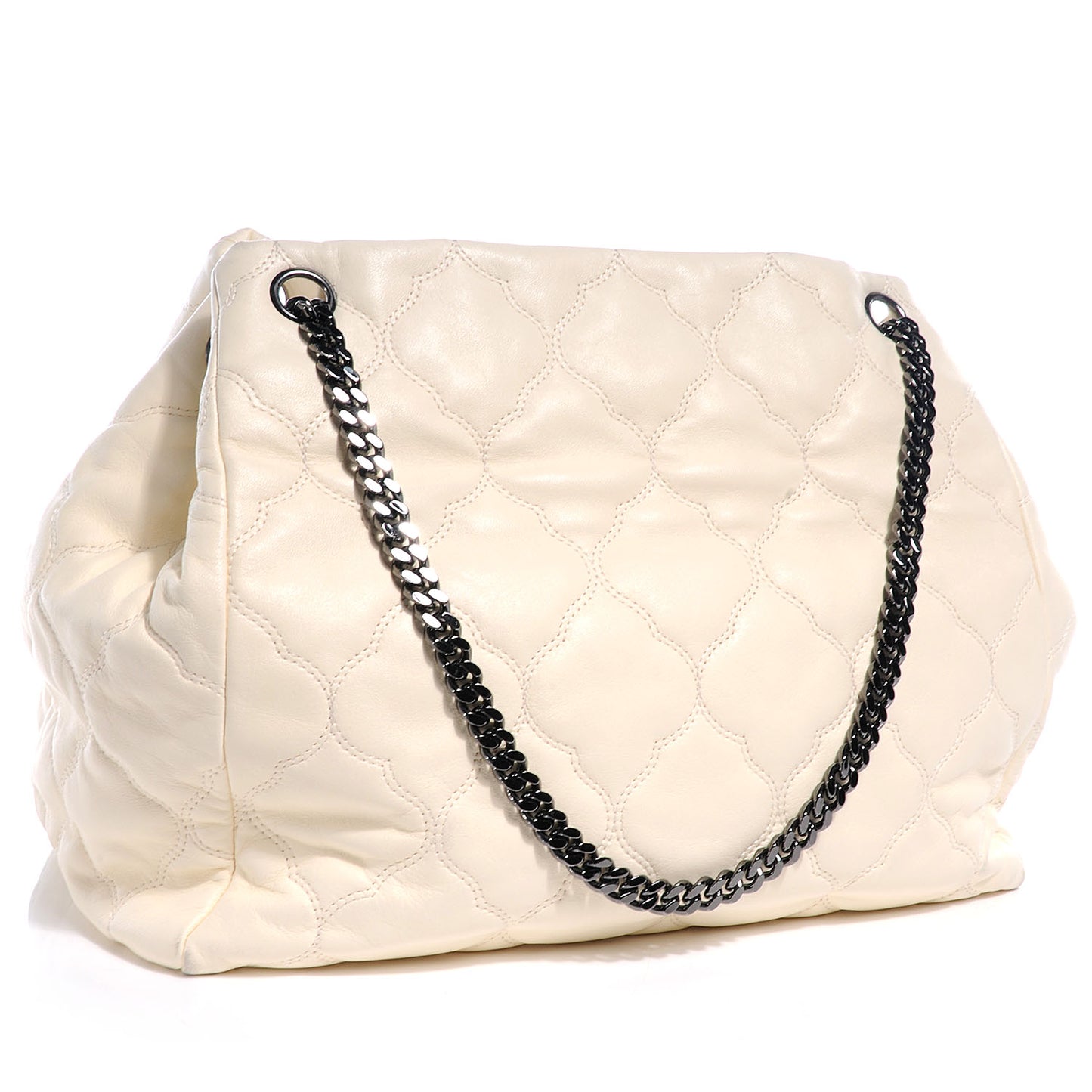 Lambskin Cells Accordion Tote Dark White