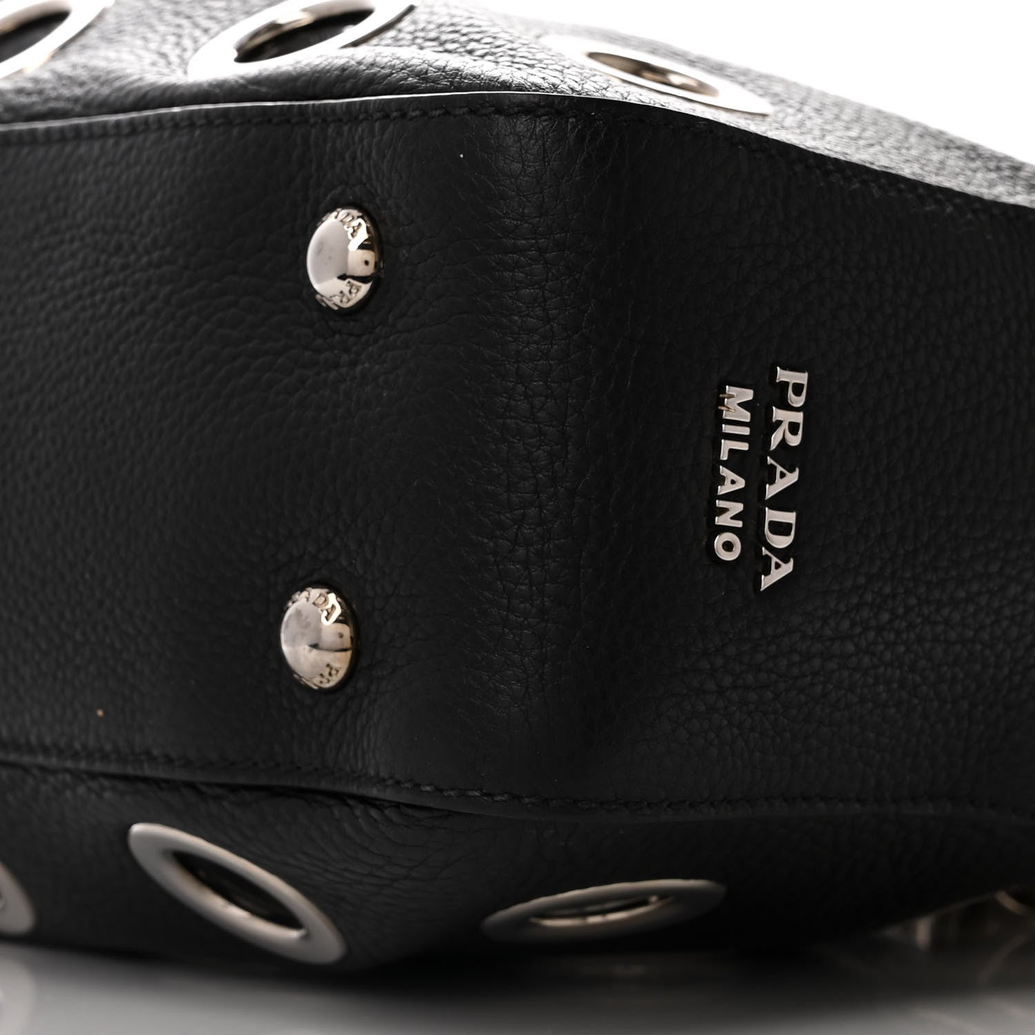 Prada Vitello Daino Grommet Chain Satchel Bag Black 9 of 11