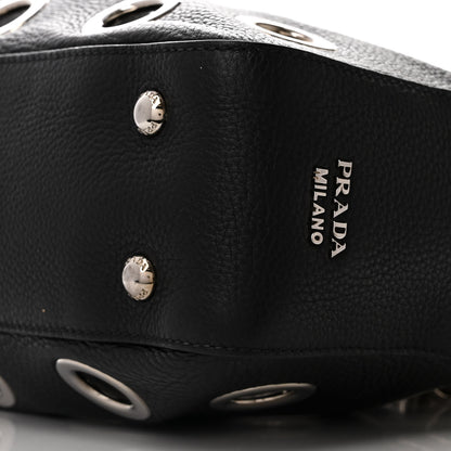 Prada Vitello Daino Grommet Chain Satchel Bag Black 9 of 11