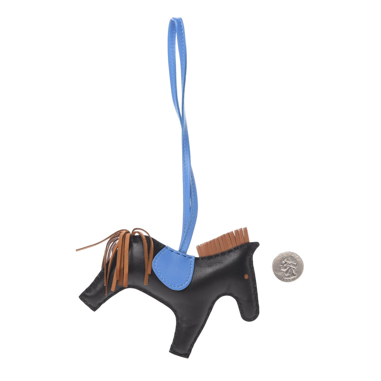 Milo Lambskin Grigri Rodeo Horse Bag Charm MM Black Gold Bleu Zanzibar