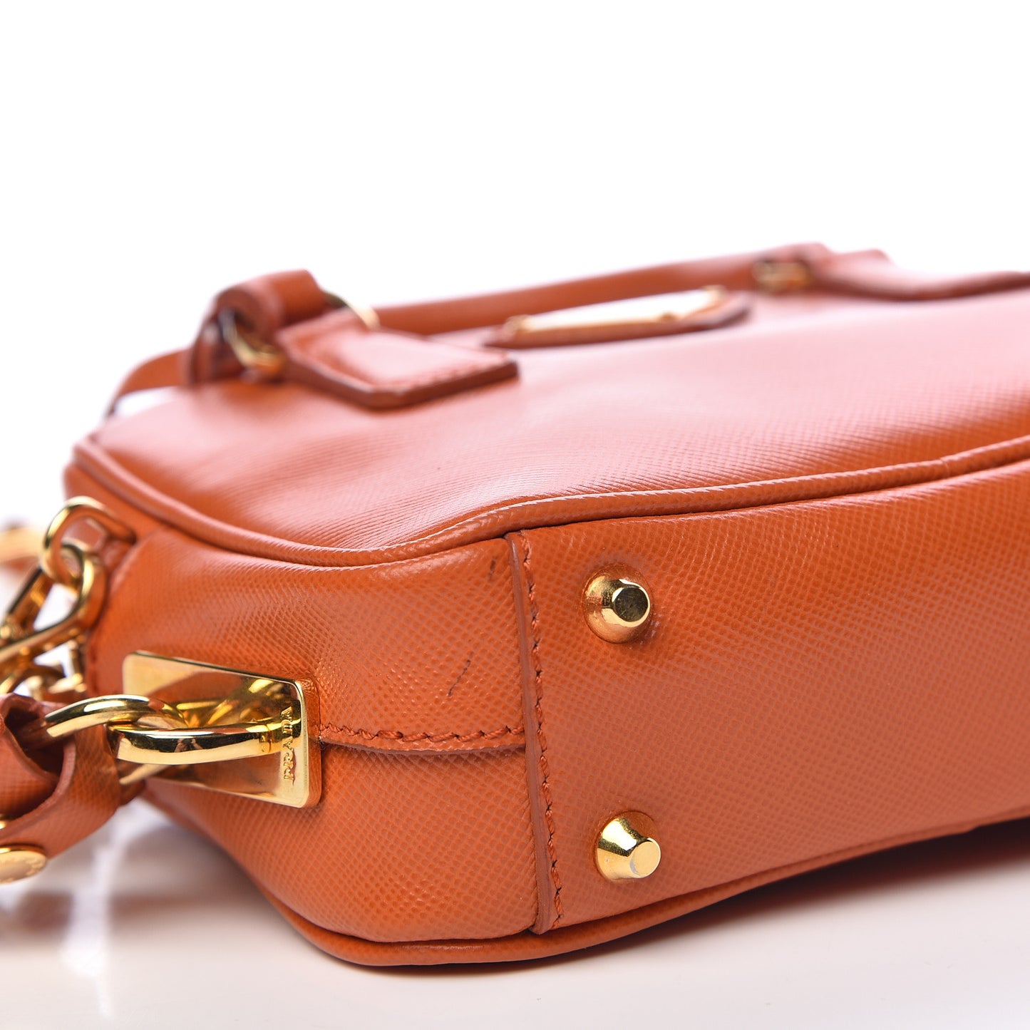 Saffiano Lux Mini Top Handle Crossbody Bag Papaya