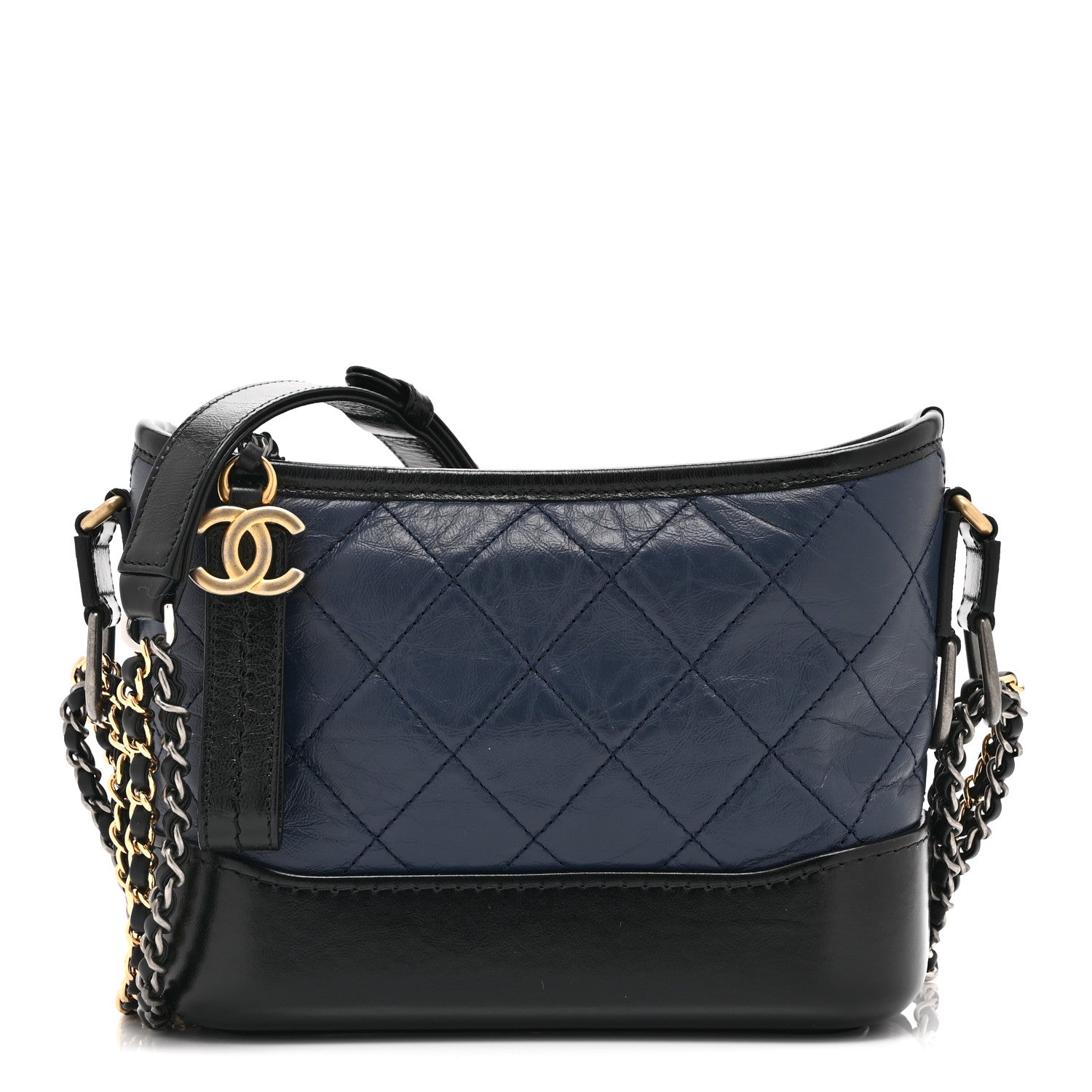 Chanel Aged Calfskin Quilted Small Gabrielle Hobo Navy Black 1 of 10