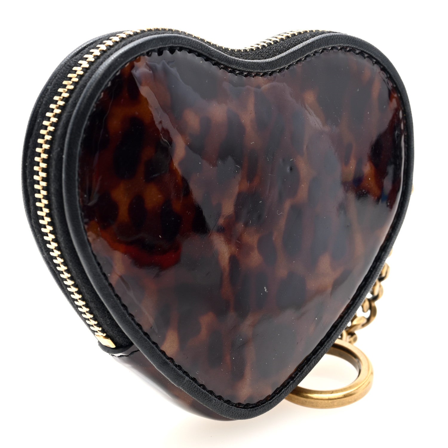 Saint Laurent Patent Leopard Print Monogram Heart Key Pouch Tortoise Brown Black 3 of 7