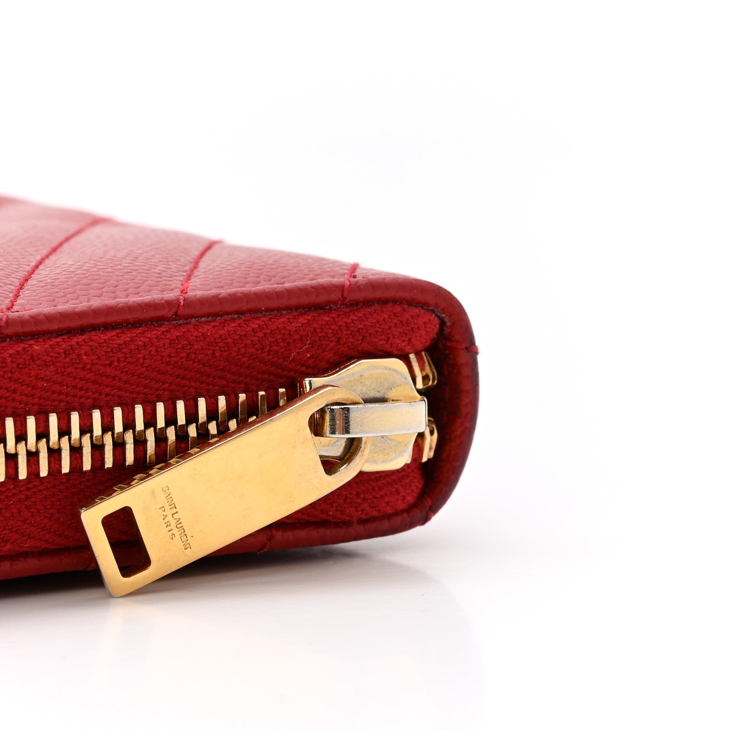 Saint Laurent Grain De Poudre Matelasse Chevron Monogram Zip Around Wallet Red 9 of 13