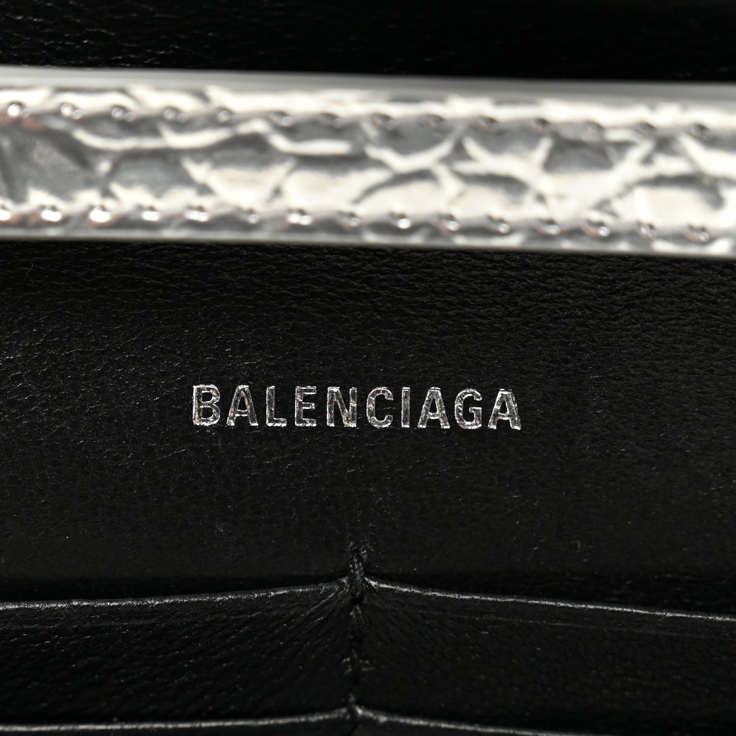 Metallic Calfskin Crocodile Embossed Hourglass Chain Bag Silver