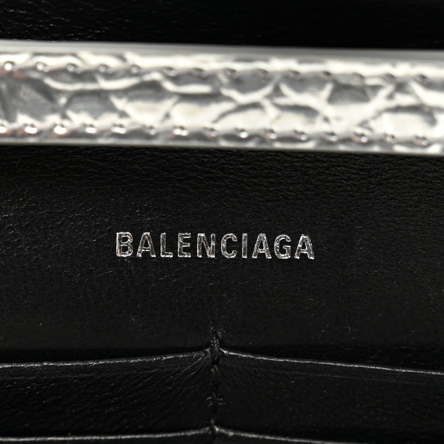 Balenciaga Metallic Calfskin Crocodile Embossed Hourglass Chain Bag Silver 6 of 9