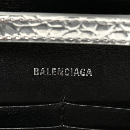 Balenciaga Metallic Calfskin Crocodile Embossed Hourglass Chain Bag Silver 6 of 9