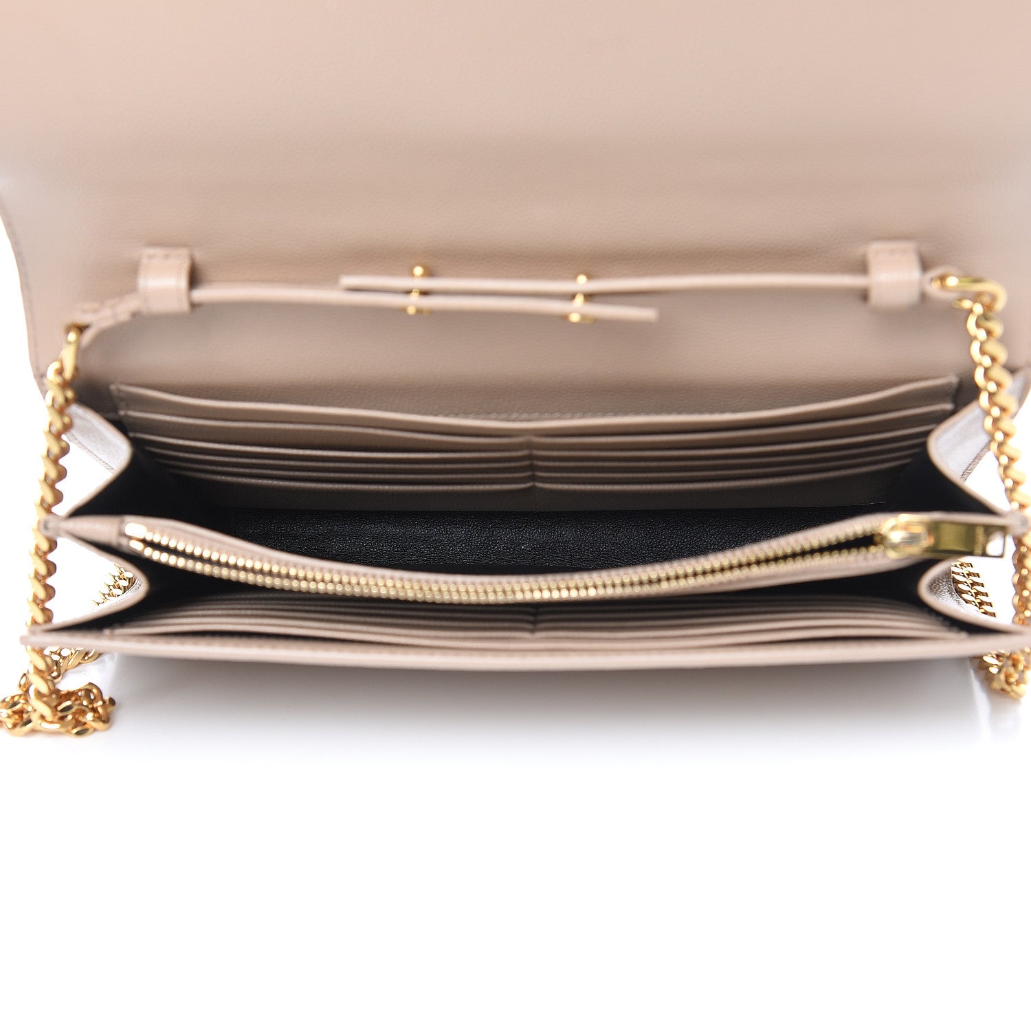 Saint Laurent Grain De Poudre Monogram Chain Wallet Dark Beige 5 of 14