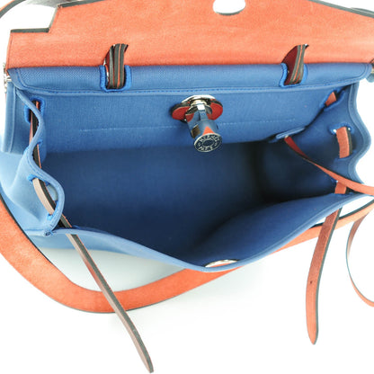 Hermes Military Toile Vache Hunter Herbag Zip PM 31 Bleu Agate Rouge H 5 of 12
