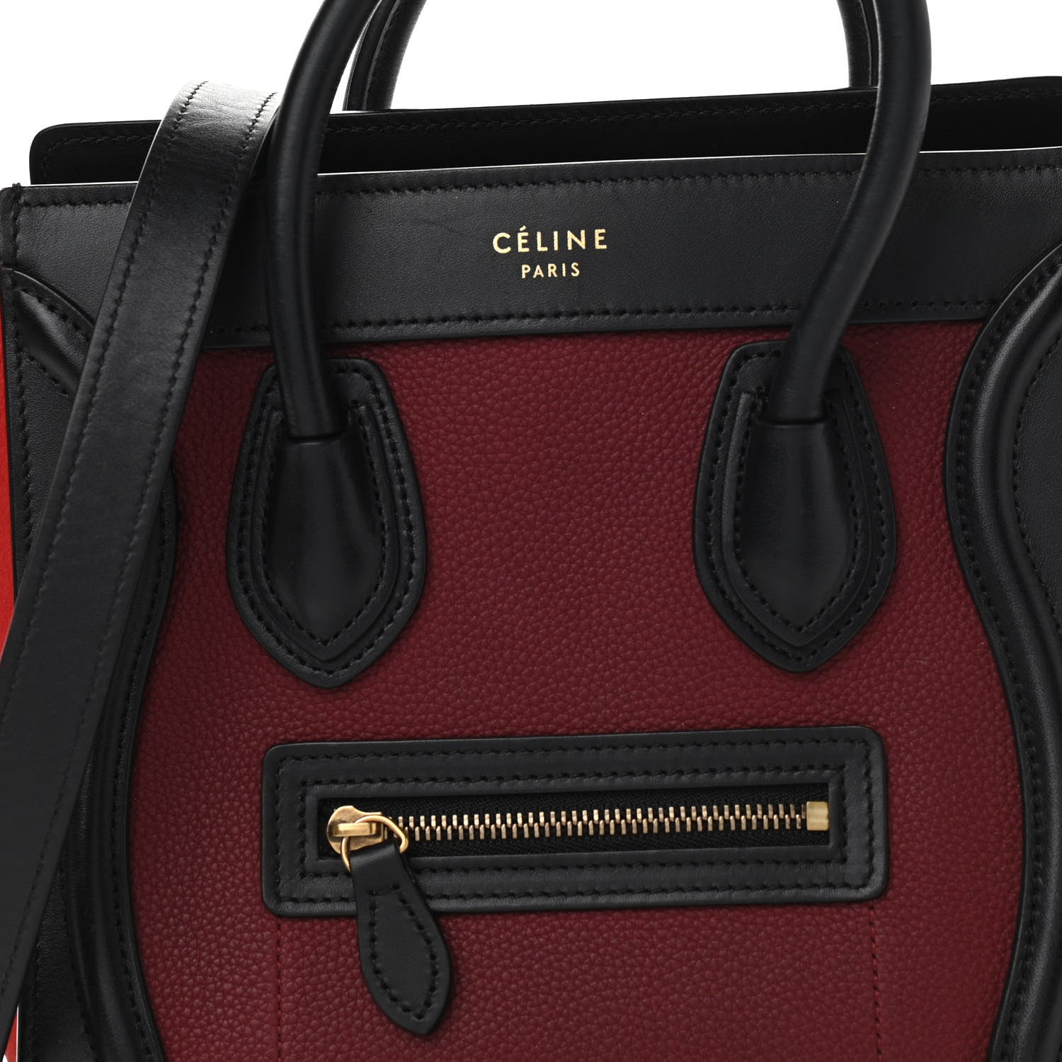 Celine Drummed Calfskin Nubuck Nano Tri-Color Luggage Burgundy 8 of 17