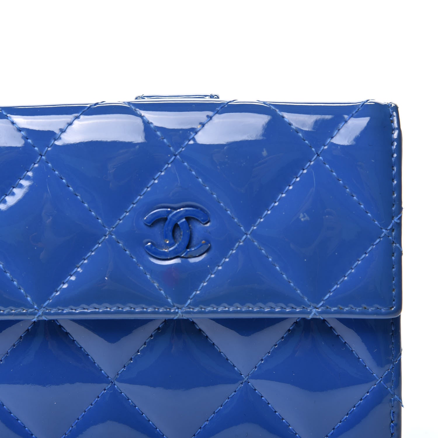 Chanel Patent Quilted Compact French Flap Wallet Blue 9 of 12