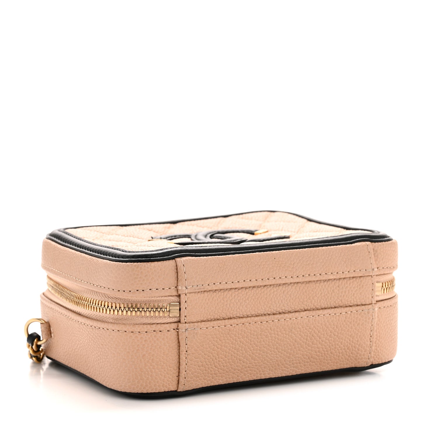Caviar Quilted Small CC Filigree Vanity Case Beige Black