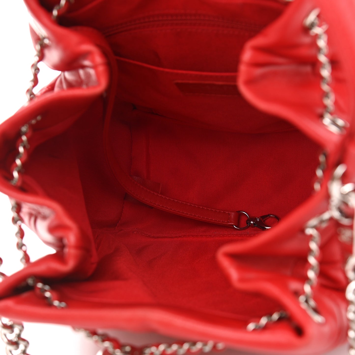 Lambskin Quilted Small CC Chain Drawstring Bucket Bag Red