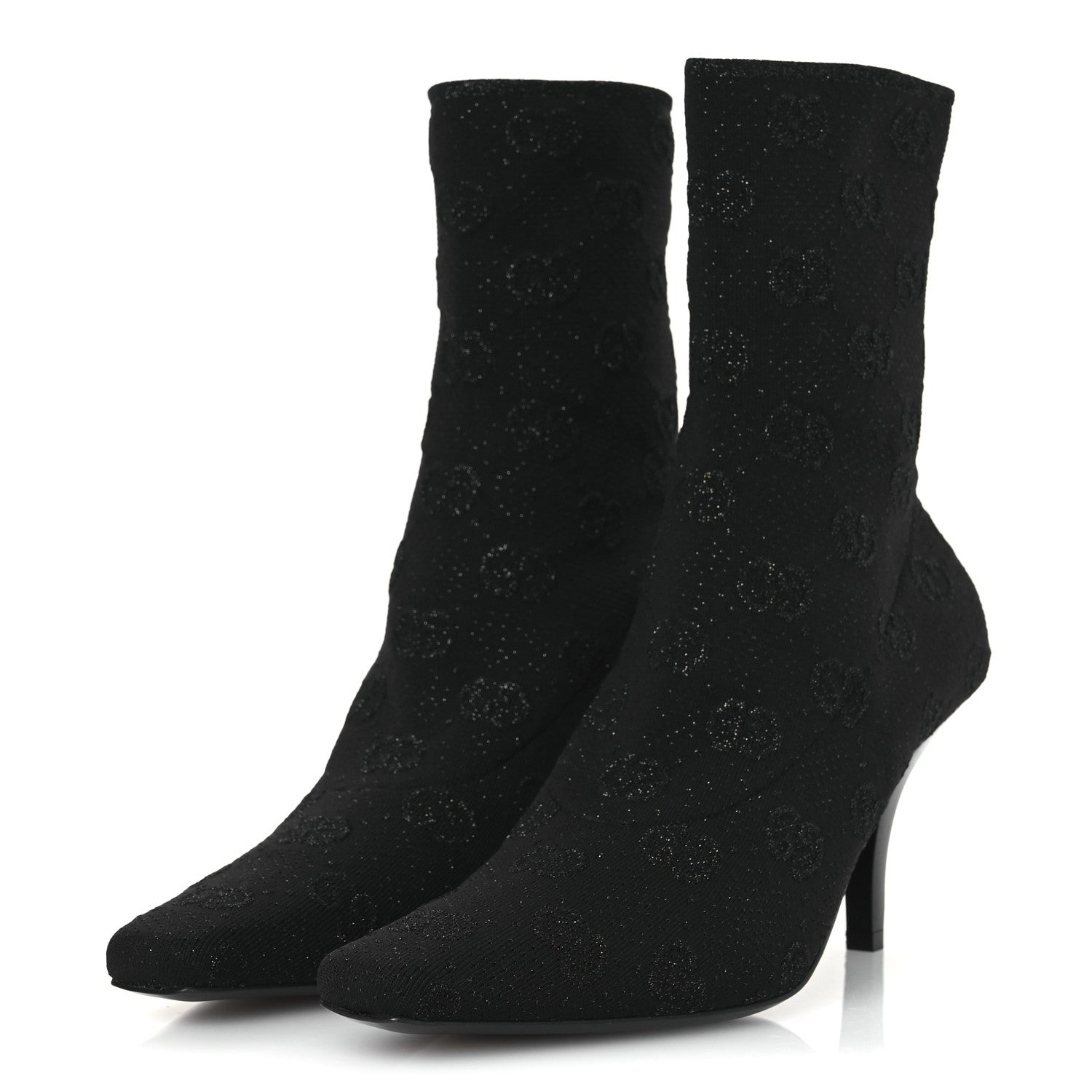 Gucci Technical Jersey Knit GG Monogram Square G 75mm Ankle Boots 38 Black Gray 4 of 11