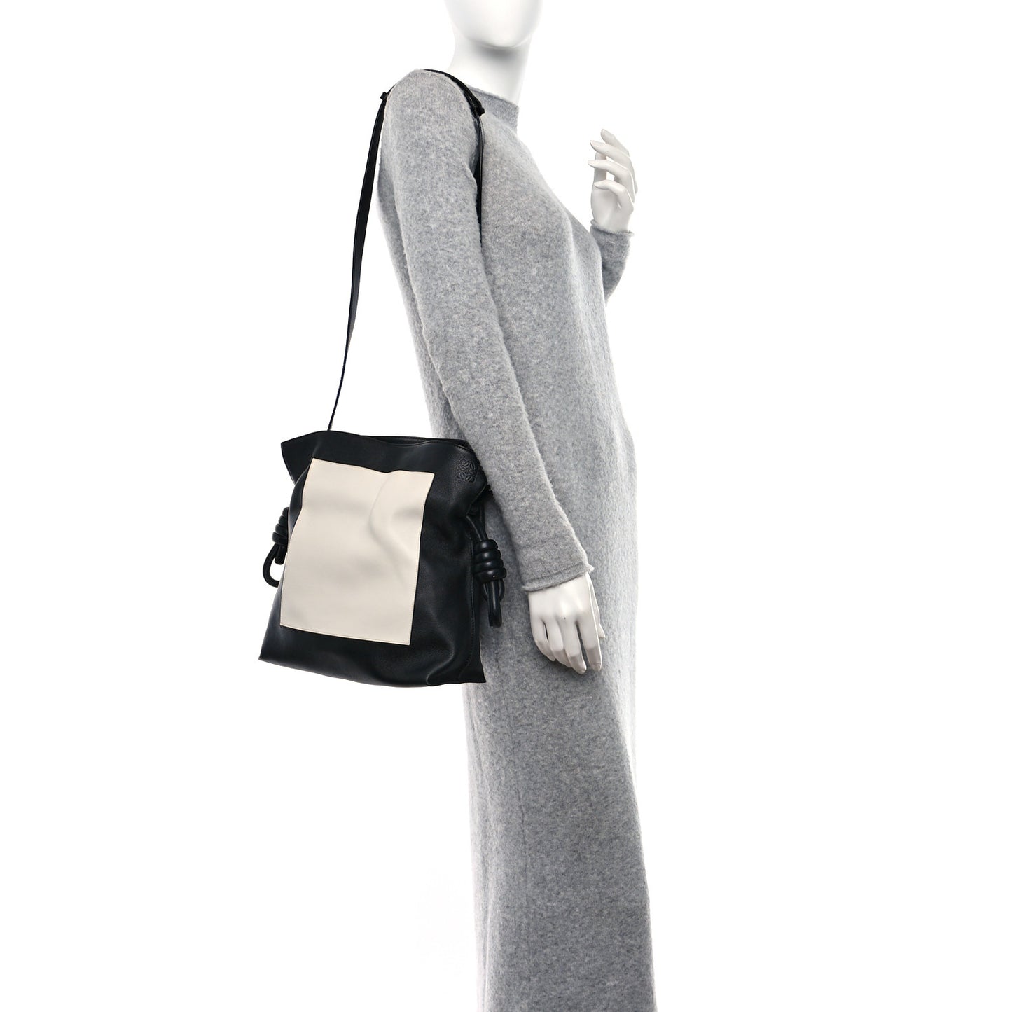 Calfskin Flamenco Knot Bag Black White