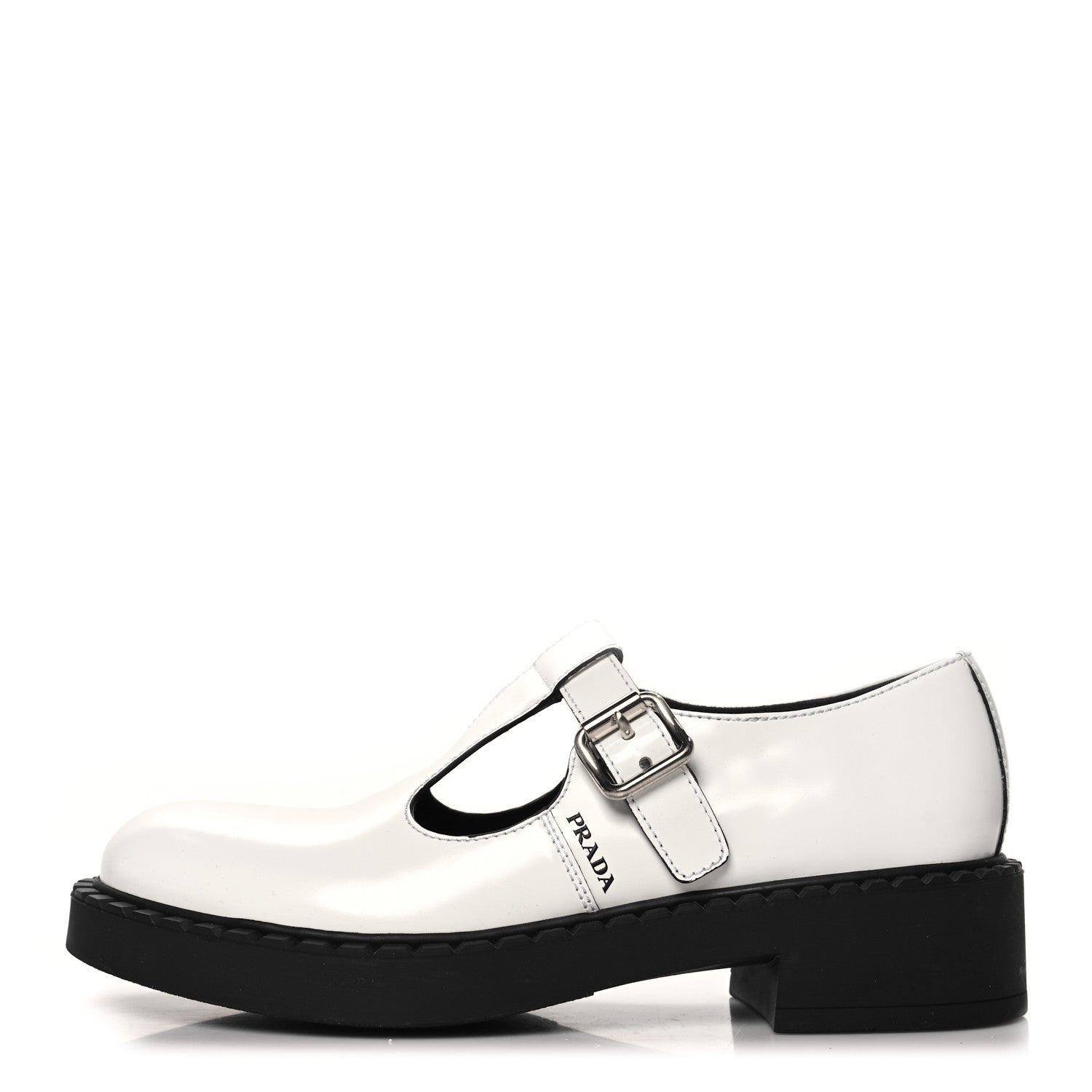 Prada Spazzolato Womens Mary Jane T Strap 40mm Loafers 39.5 White 1 of 9
