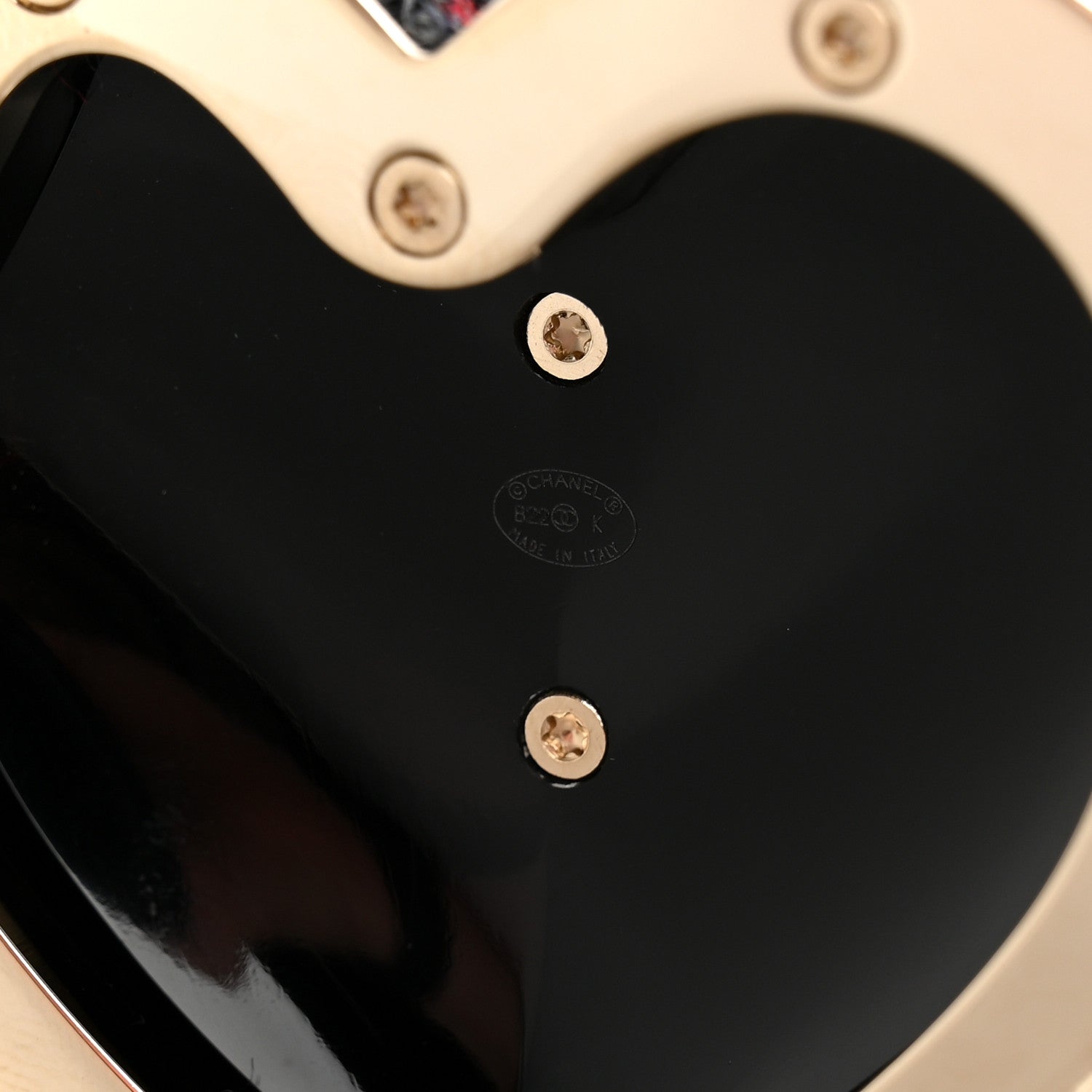 Chanel Tweed Lambskin CC Heart Mirror Locket Necklace Gold Grey Red Black 6 of 9