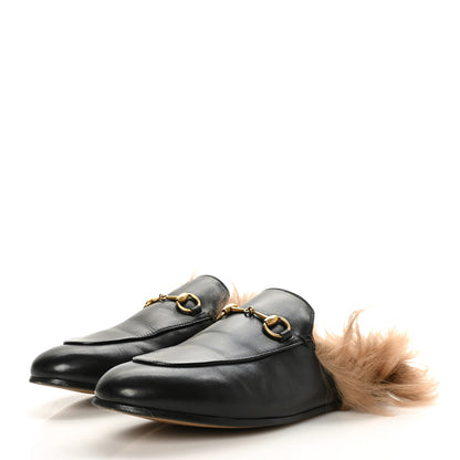 Gucci Calfskin Fur Womens Princetown Slippers 38.5 Black 3 of 7