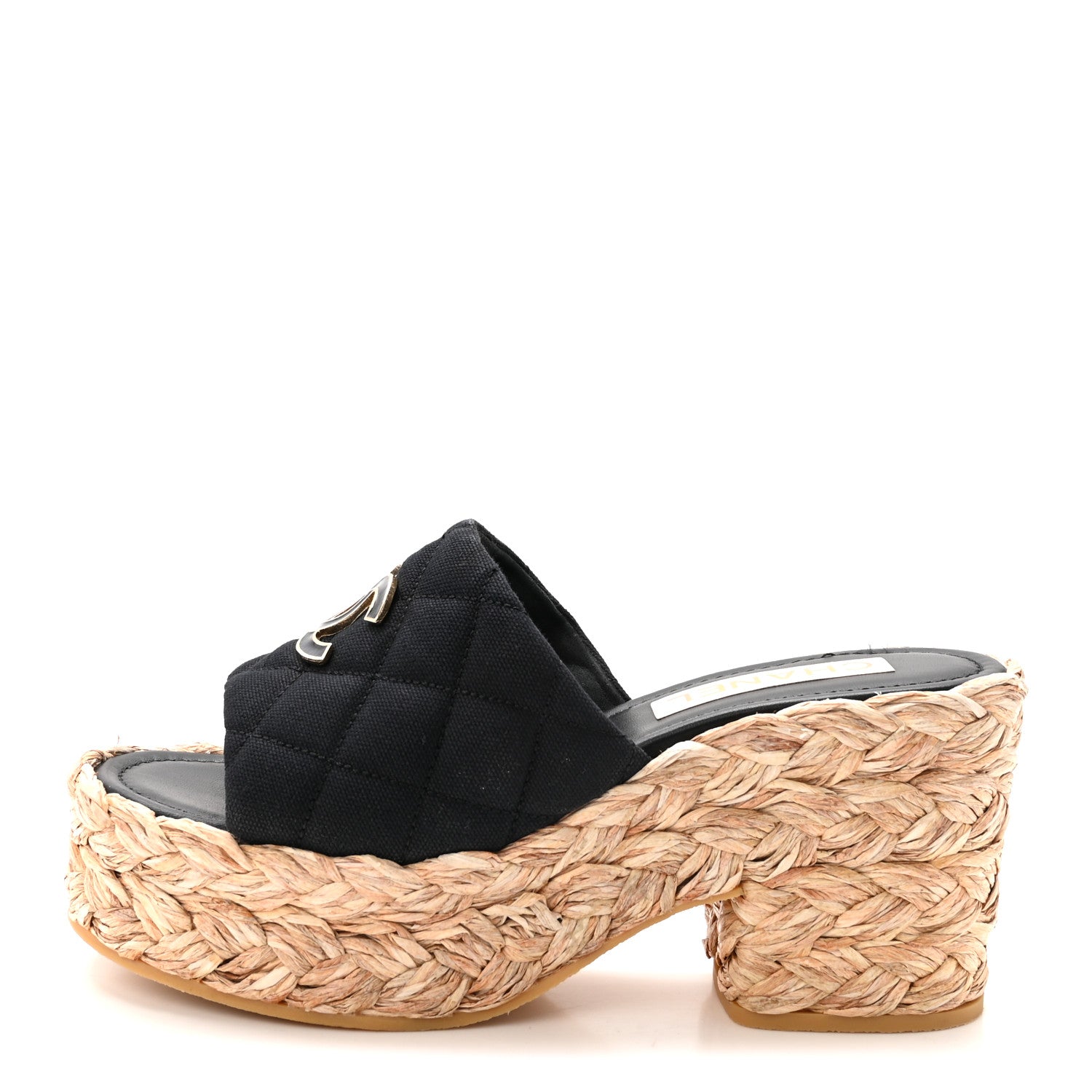 Chanel Canvas Raffia Wedge Sandals 39 Black 1 of 8