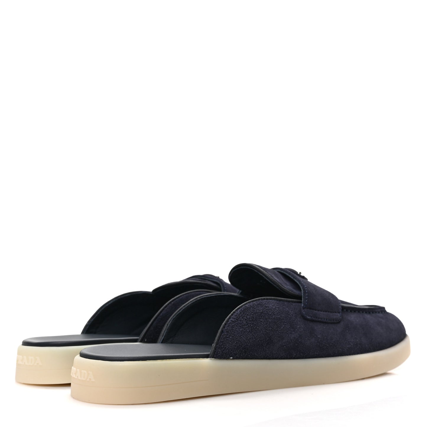 Suede Metal Triangle Logo Saint Tropez 25mm Loafer Mules 40 Bleu