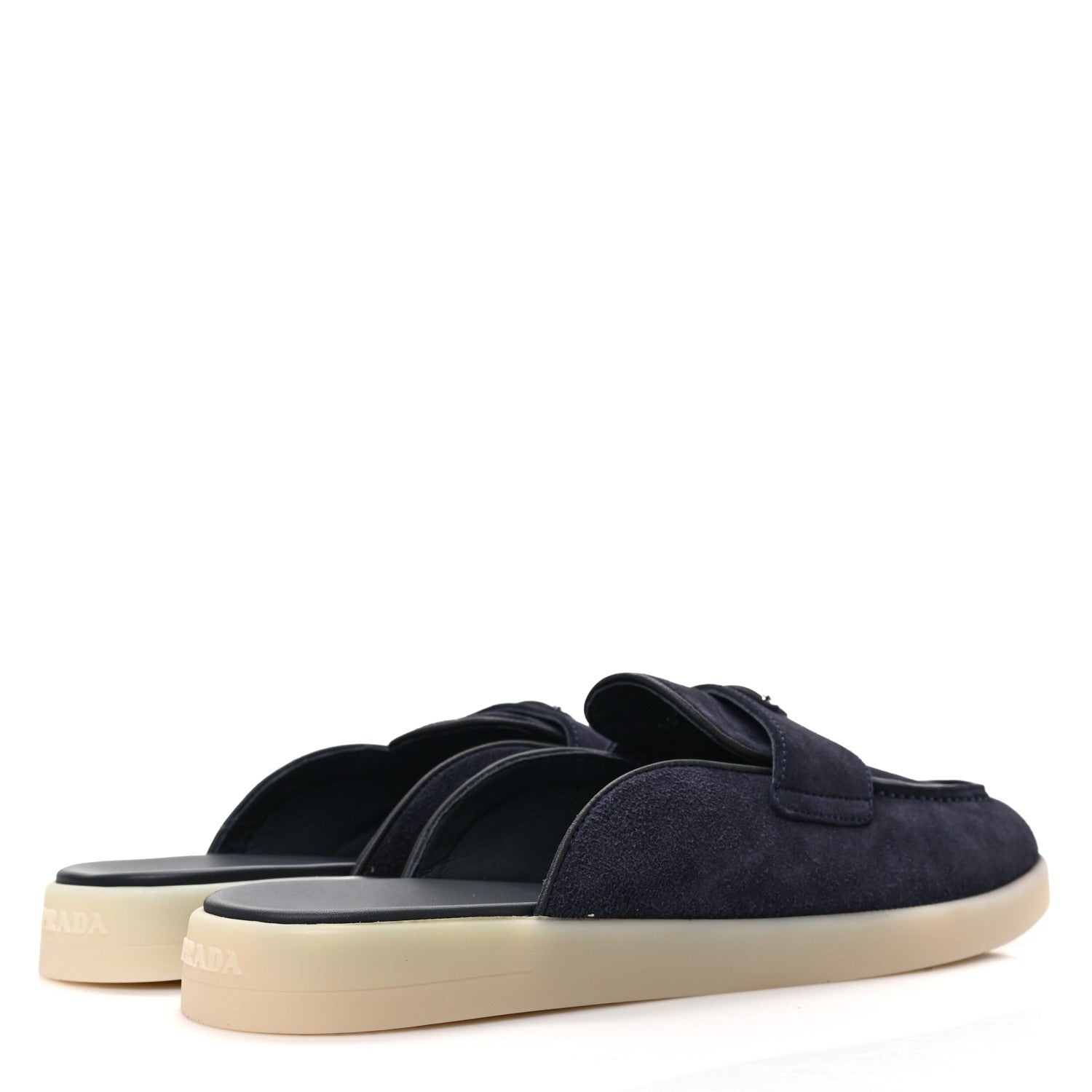 Prada Suede Metal Triangle Logo Saint Tropez 25mm Loafer Mules 40 Bleu 4 of 7