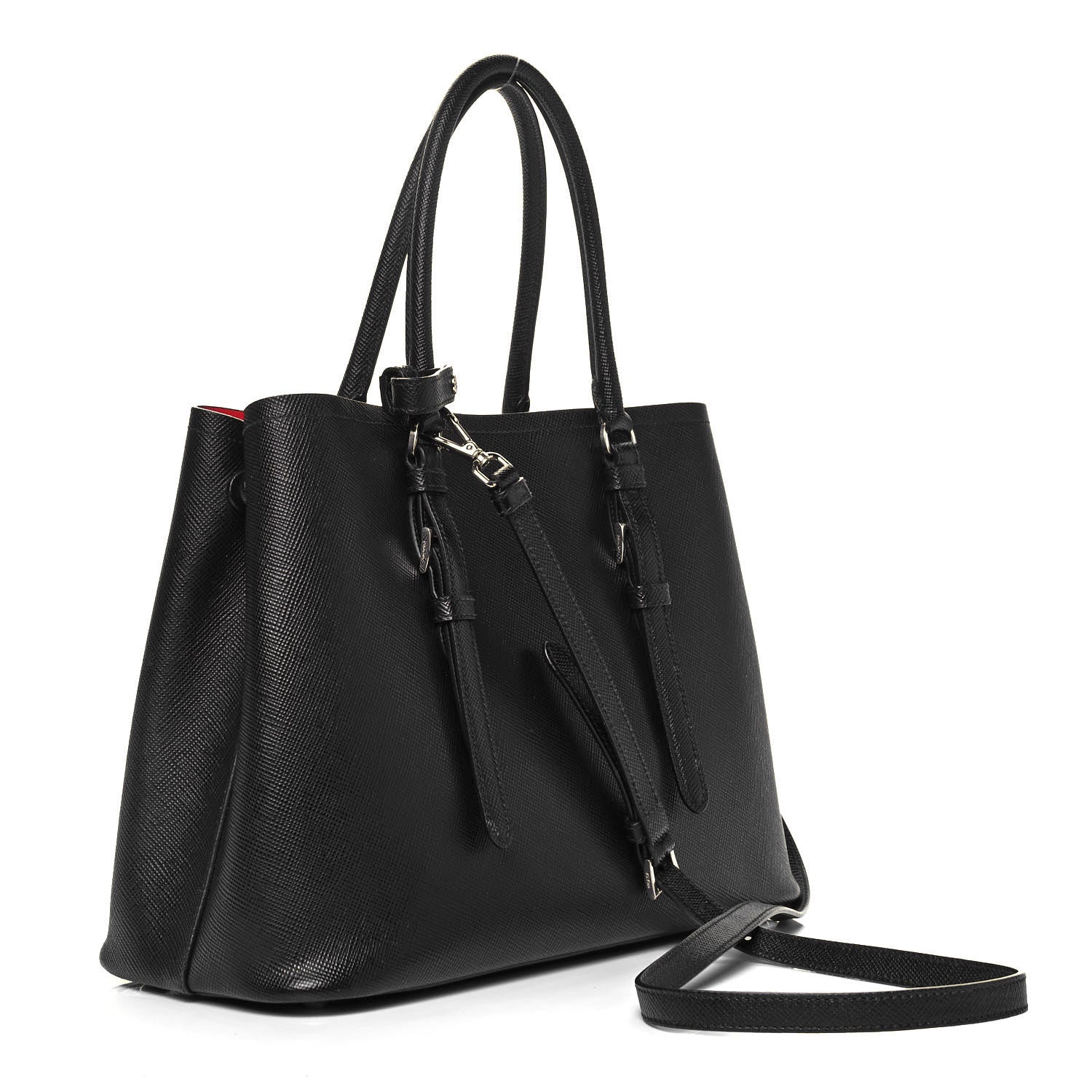 Prada Saffiano Cuir Medium Double Bag Black Fuoco 3 of 9