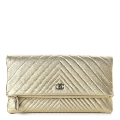 Chanel Metallic Calfskin Chevron Quilted CC Beauty Clutch Gold 1 of 10