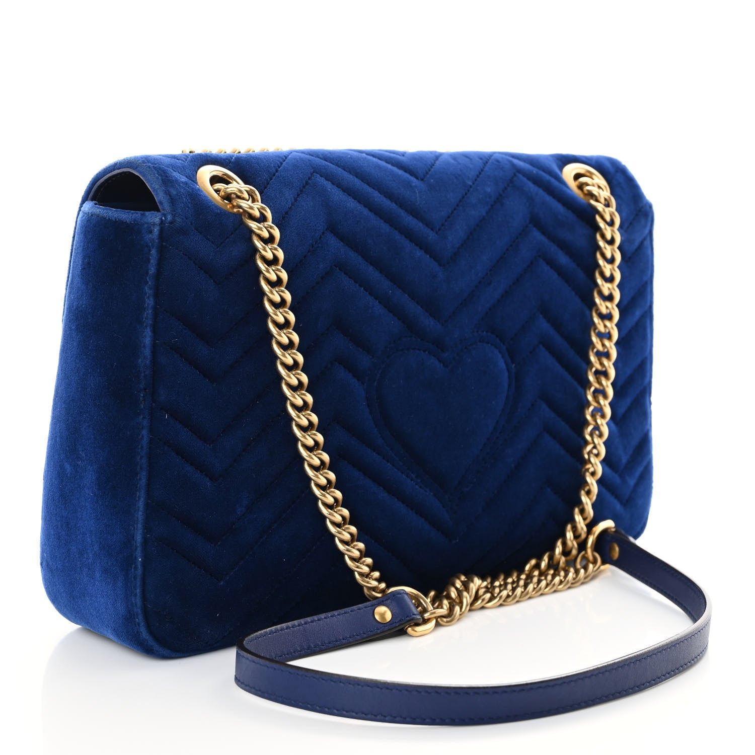 Gucci Velvet Matelasse Modern Embroidered Medium GG Marmont Shoulder Bag Cobalt 3 of 10