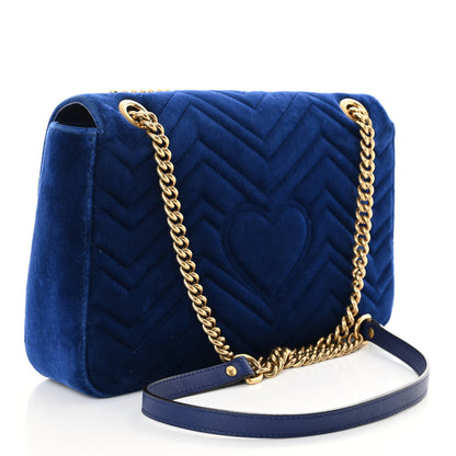 Gucci Velvet Matelasse Modern Embroidered Medium GG Marmont Shoulder Bag Cobalt 3 of 10