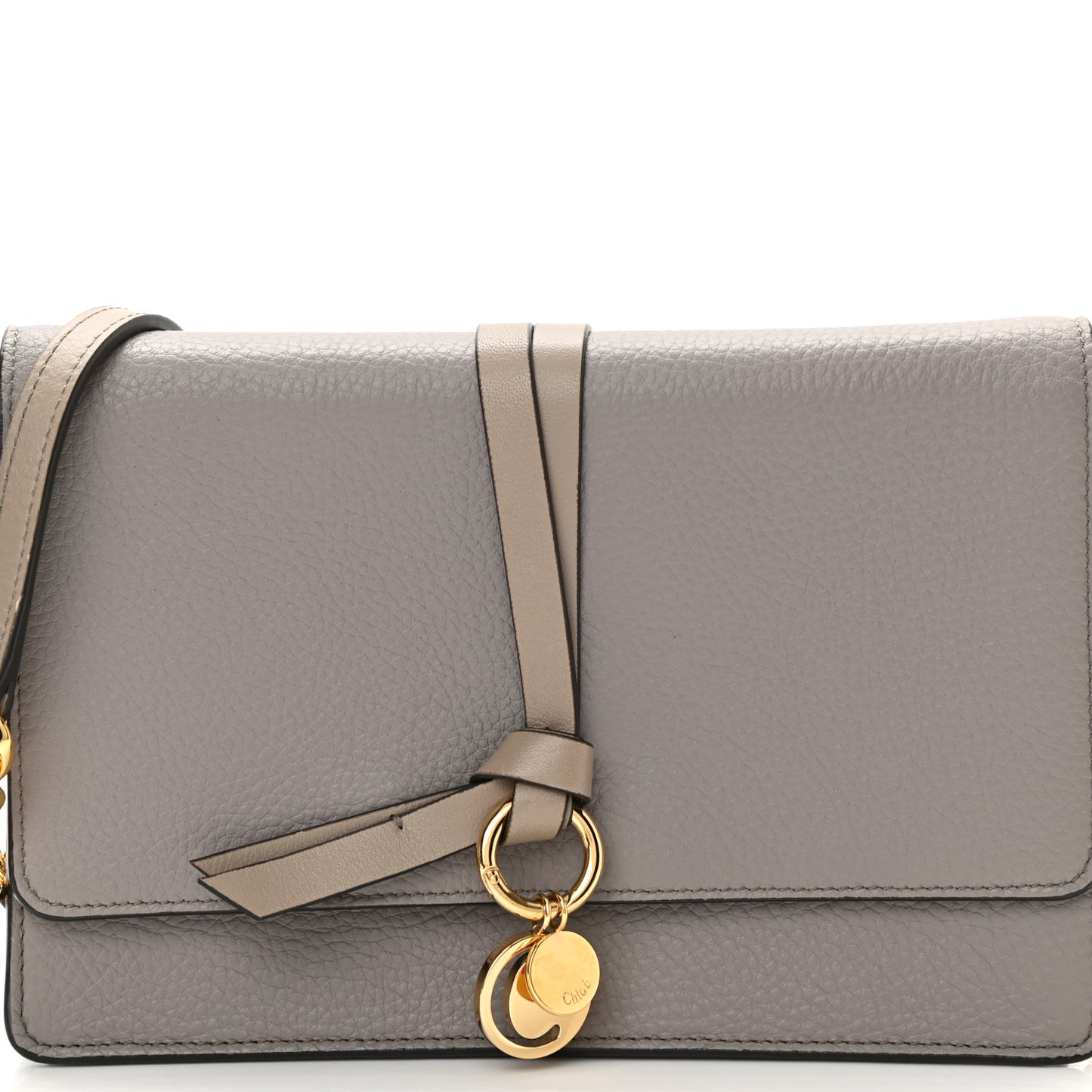 Grained Calfskin Alphabet Clutch Shoulder Bag Grey