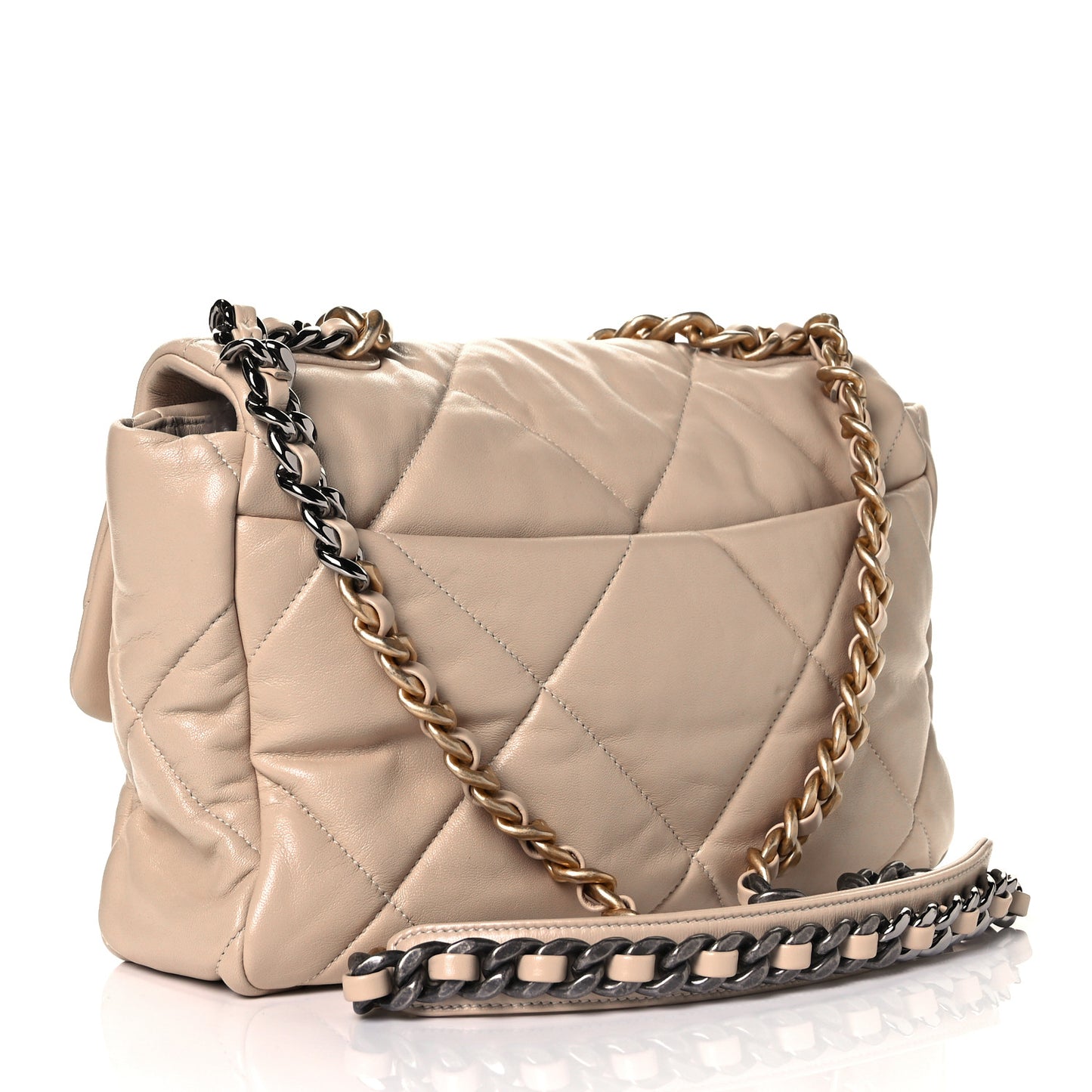Lambskin Quilted Large Chanel 19 Flap Beige
