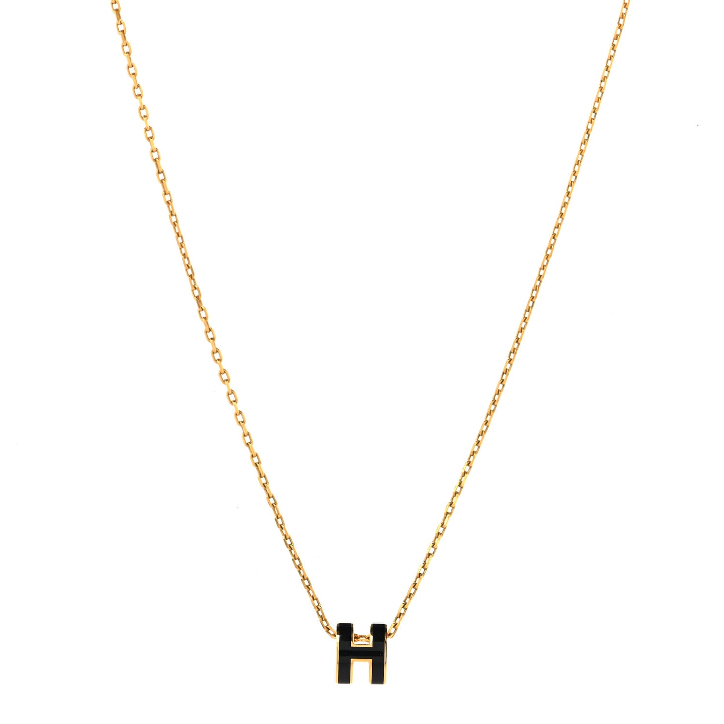 Lacquered Gold Mini Pop H Pendant Necklace Black