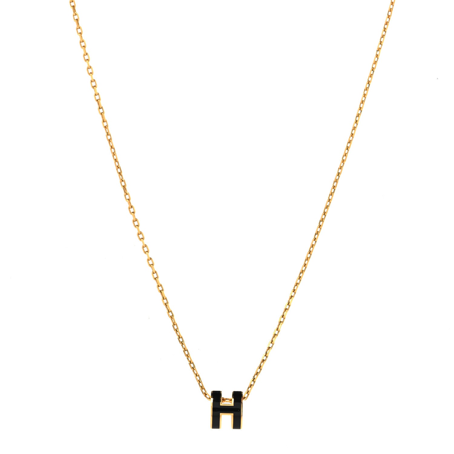 Hermes Lacquered Gold Mini Pop H Pendant Necklace Black 1 of 6