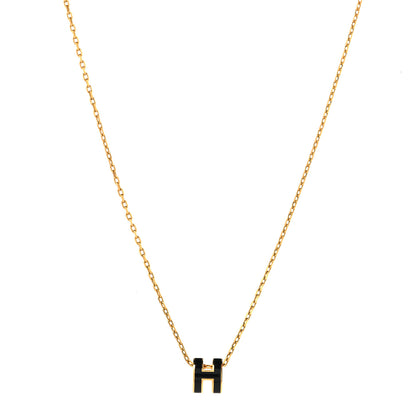 Hermes Lacquered Gold Mini Pop H Pendant Necklace Black 1 of 6