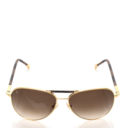 Louis Vuitton Damier Ebene Conspiration Pilote Aviator Sunglasses Z0202U Gold 2 of 7