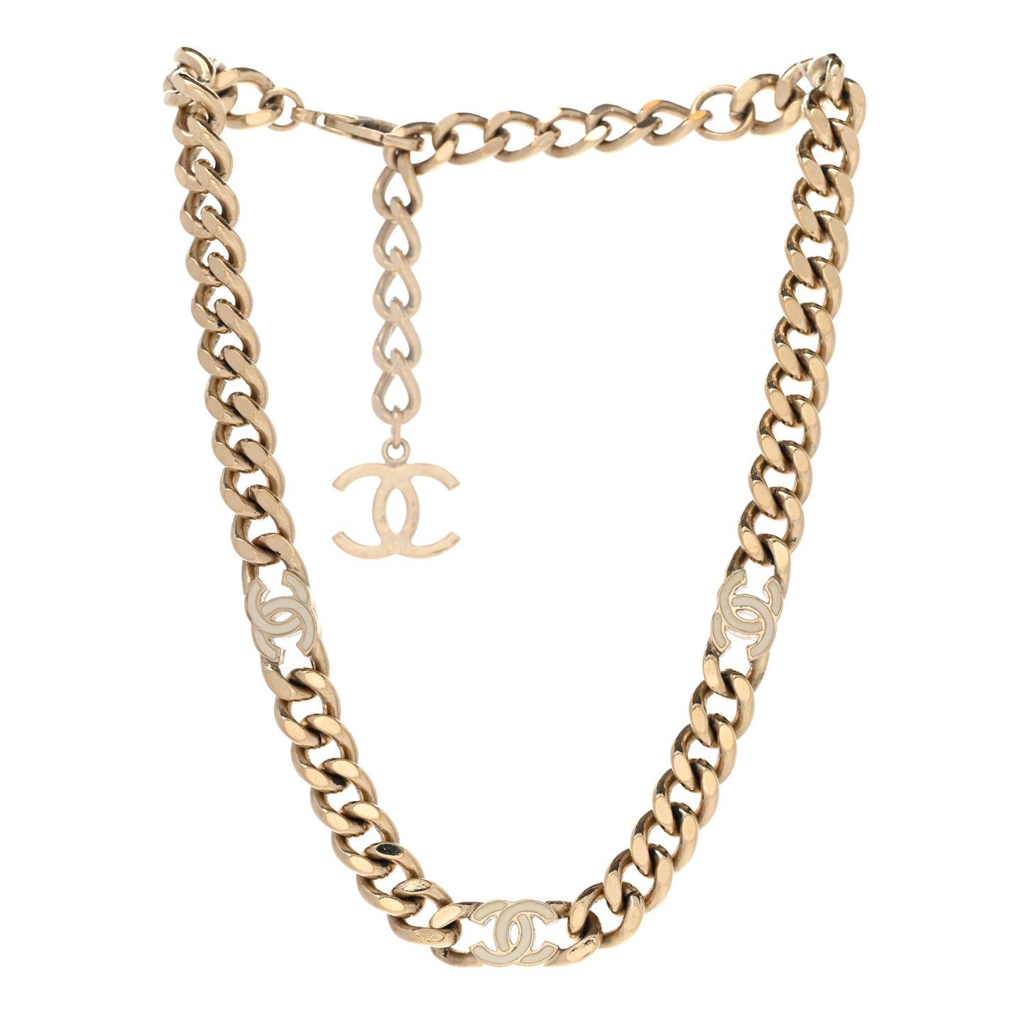 Metal Enamel Chain CC Choker Gold White