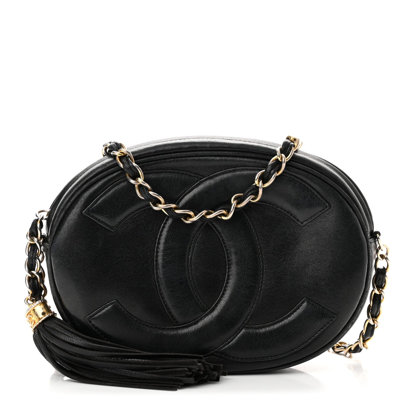 Lambskin Tassel Round Camera Case Black