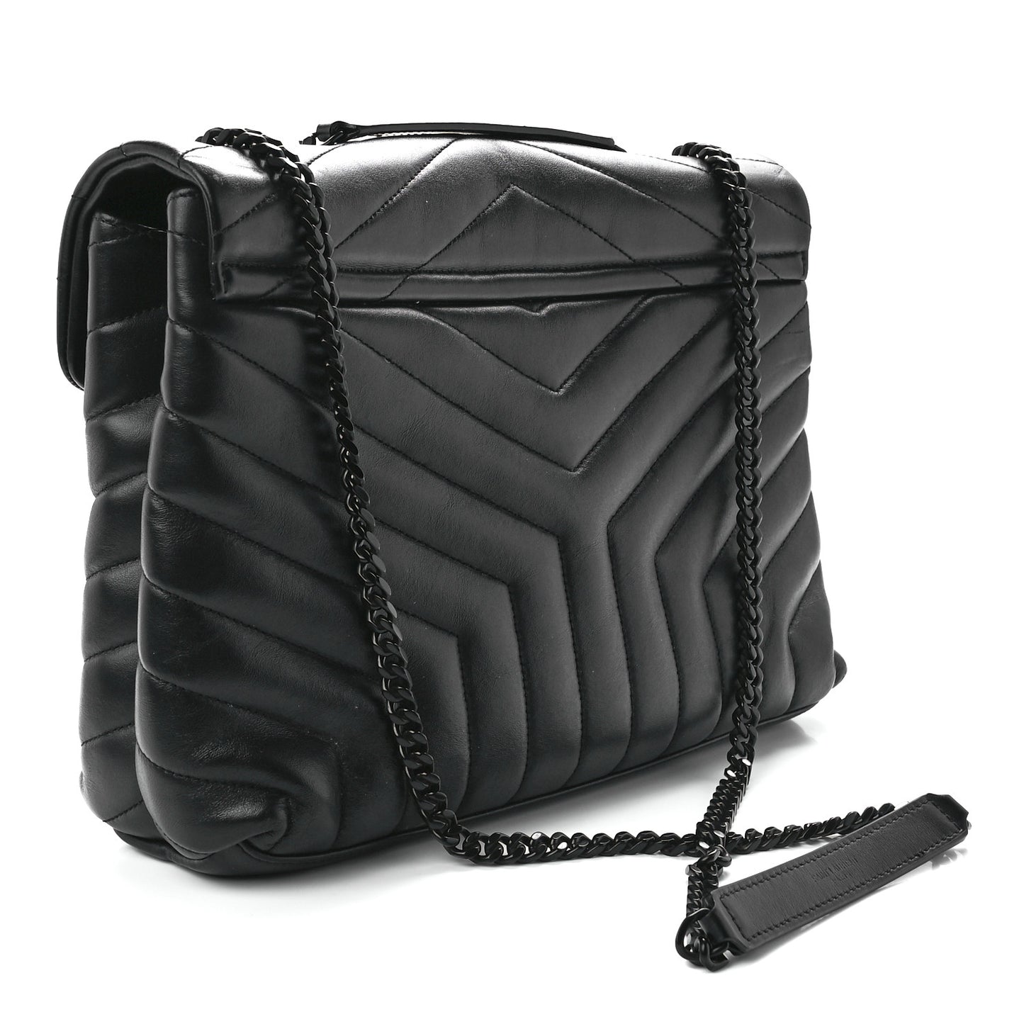 Calfskin Y Quilted Monogram Monochrome Medium Loulou Chain Satchel Black