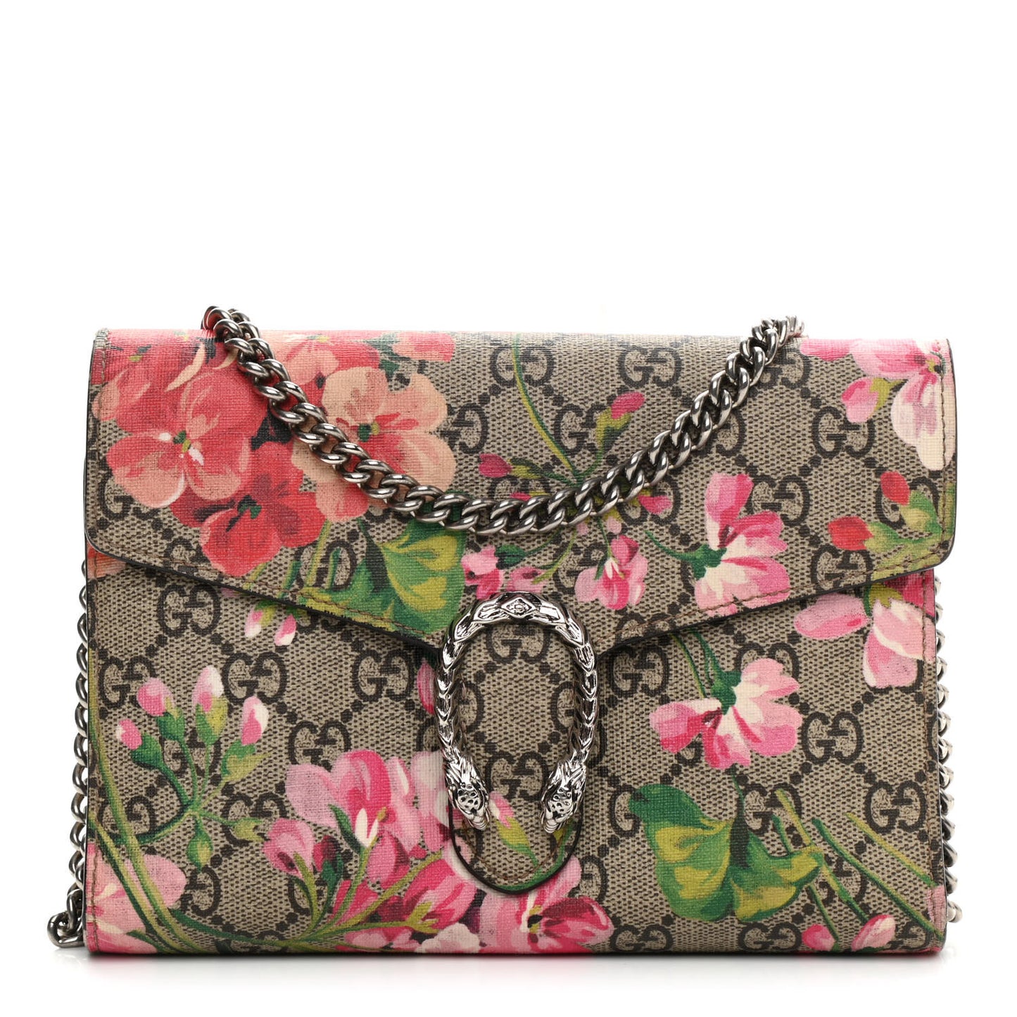 GG Supreme Monogram Blooms Mini Dionysus Chain Wallet Beige Multicolor Dry Rose