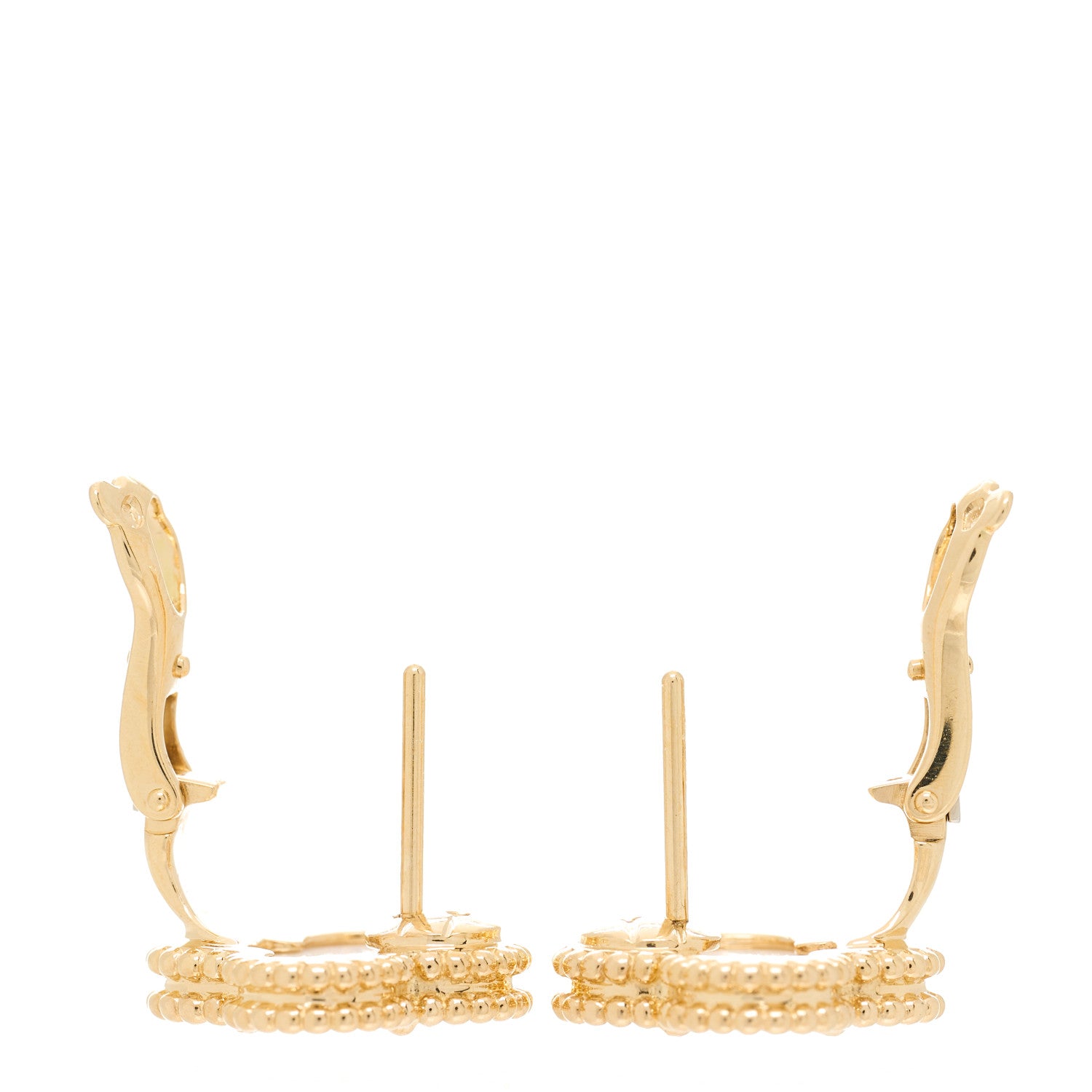 Van Cleef & Arpels 18K Yellow Gold Mother of Pearl Vintage Alhambra Earrings 3 of 4