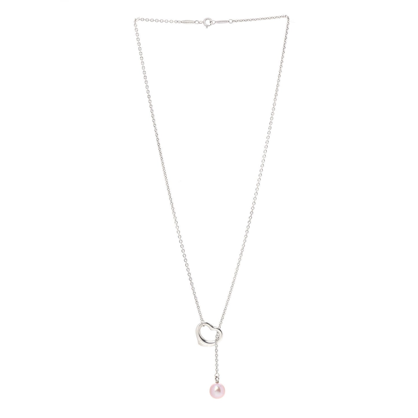 Sterling Silver Pink Pearl 9-9.5mm Elsa Peretti Open Heart Lariat Necklace