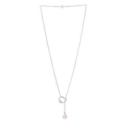 Tiffany Sterling Silver Pink Pearl 9-9.5mm Elsa Peretti Open Heart Lariat Necklace 3 of 7