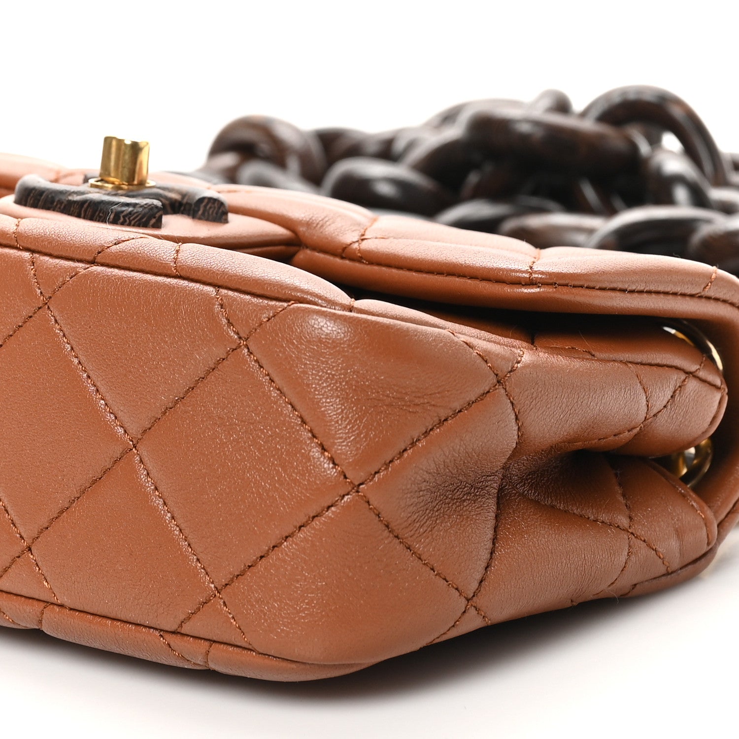 Chanel Lambskin Wenge Quilted Mini Fashion Wood Square Flap Light Brown 10 of 10
