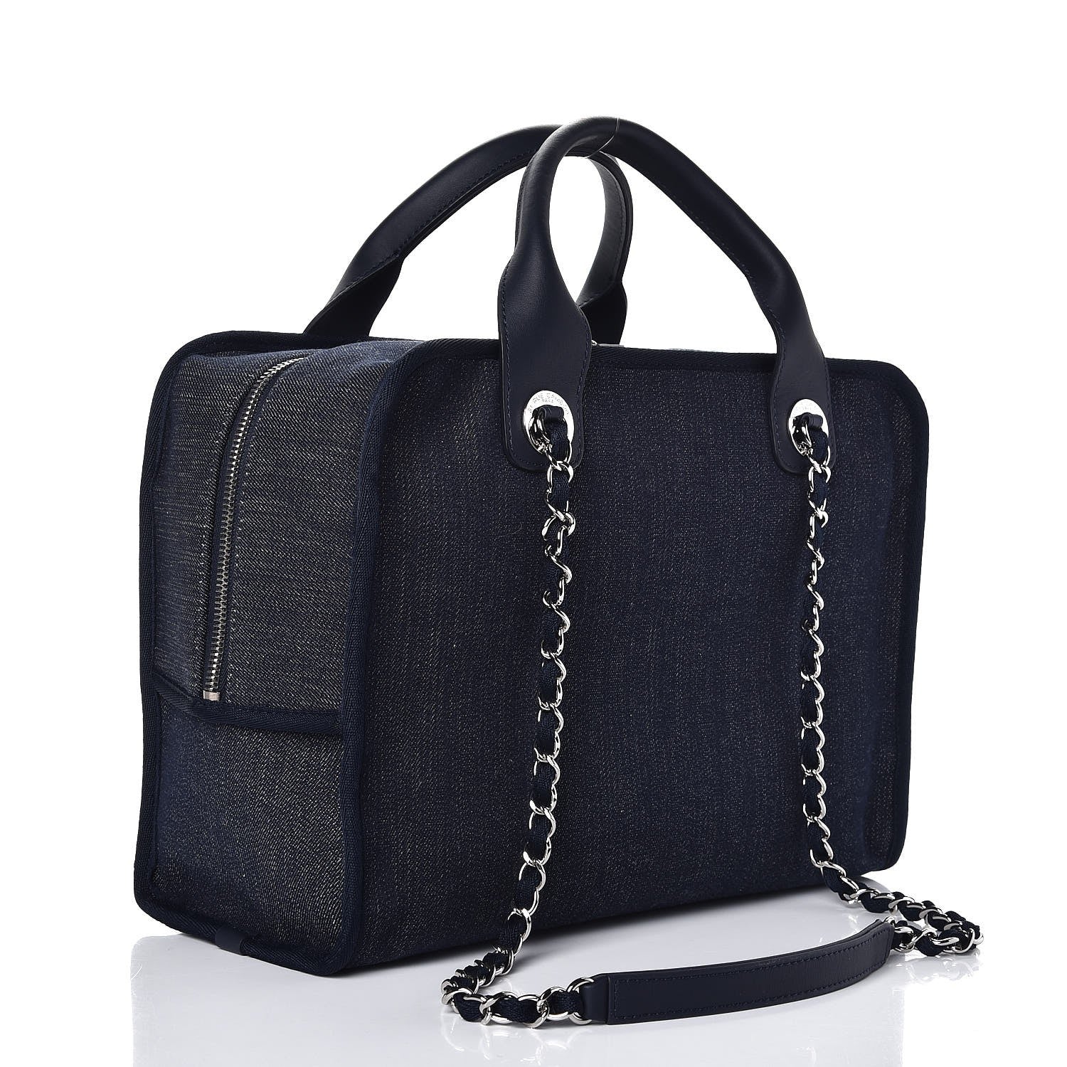 Chanel Denim Deauville Bowling Bag Dark Blue 3 of 7
