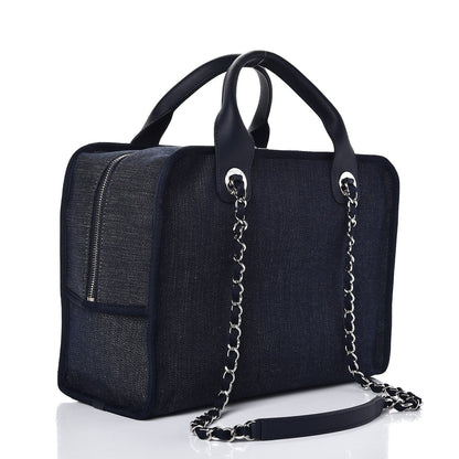 Chanel Denim Deauville Bowling Bag Dark Blue 3 of 7