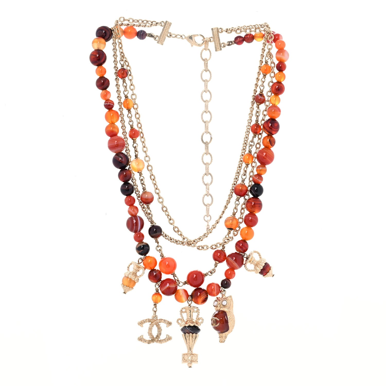 Chanel Multi Strand CC Short Necklace Gold Orange 2 of 5